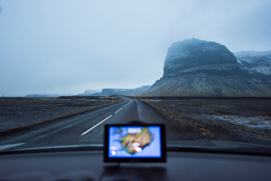 Car driving along foggy&Acirc;&nbsp;Ring Road, Iceland