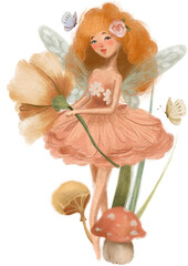 Cute and beautiful hand painted watercolor fairy, mystic and whimsical, enchanted forest creature. Childrens book fairytale, tale illustration, clipart - 562088960