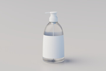 Transparent Plastic Pump Bottle Mock Up, Liquid Soap, Shampoo Dispenser. 3D Rendering