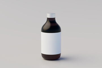 Cold Brew Coffee Amber. Brown Small Glass Bottle Packaging Mockup simple Bottles. 3D Rendering
