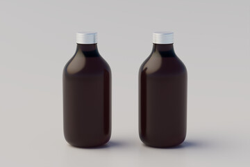 Minimal Concept. Cold Brew Coffee Amber. Brown Medium Glass Bottle Packaging Mockup. Multiple Bottles. 3D Rendering