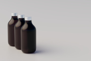 Minimal Concept. Cold Brew Coffee Amber. Brown Medium Glass Bottle Packaging Mockup. Multiple Bottles. 3D Rendering