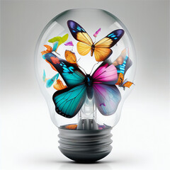light bulb, butterflies, generative ai