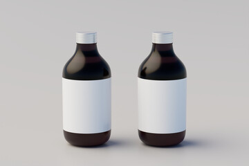 Minimal Concept. Cold Brew Coffee Amber. Brown Medium Glass Bottle Packaging Mockup. Multiple Bottles. 3D Rendering
