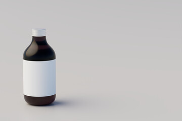 Minimal Concept. Cold Brew Coffee Amber. Brown Medium Glass Bottle Packaging Mockup. Simple Bottle. 3D Rendering