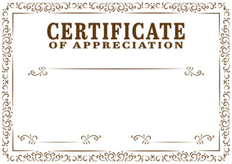 A4 size vintage style certificate vector design with hand drawn flourish swirl frame. Vintage diploma border frame template illustration to use in invitation, card, calligraphy, retro design projects.