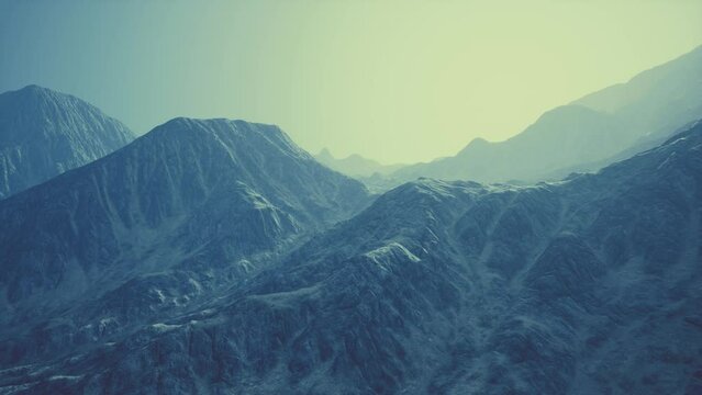 View of the Afghan mountains in fog