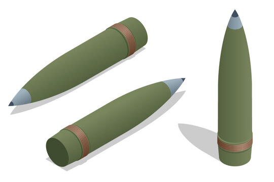 Isometric ammunition for 155 mm howitzer M777. Modern shells for heavy assault barrel artillery.