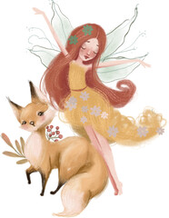 Cute and beautiful hand painted watercolor fairy, mystic and whimsical, enchanted forest creature. Childrens book fairytale, tale illustration, clipart - 562089902