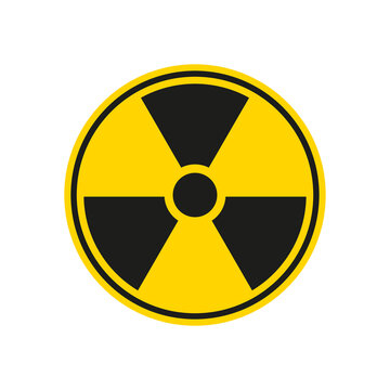Radioactive hazard sign. Nuclear non-ionizing radiation yellow circular symbol. Warning sign with trefoil icon inside. Flat vector illustration isolated on white background.