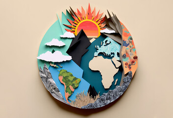 Planet earth climate change and global warming paper collage. Generative ai - obrazy, fototapety, plakaty