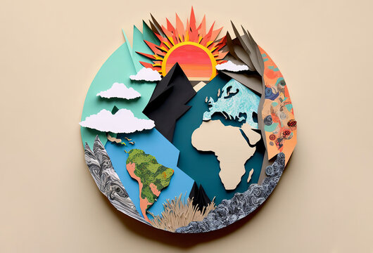 Planet Earth Climate Change And Global Warming Paper Collage. Generative Ai