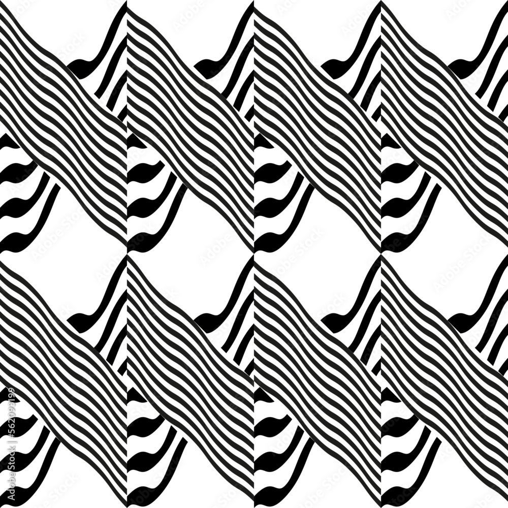 Fototapete Modern abstract geometric contemporary vector seamless diagonal pattern with simple elements and shapes. Graphic black and white minimalist background.