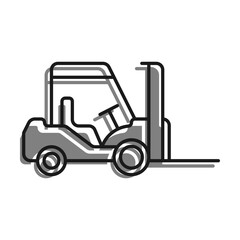 Linear icon. Forklift to move goods around the warehouse. Transport for unloading and transporting heavy boxes. Simple black and white vector isolated on white background