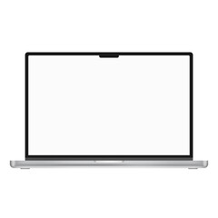 Mockup of open empty screen laptop isolated on white background