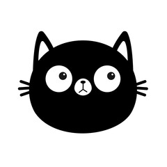 Black cat face head silhouette round icon. Cute cartoon funny character. Funny kawaii sad doodle animal. Pet collection. Sticker print. Flat design Baby background. Isolated.