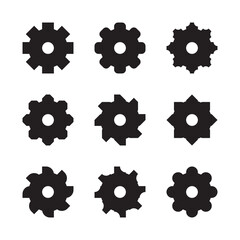 Gear icon set. Transmission gears minimalistic design vector isolated on white background.