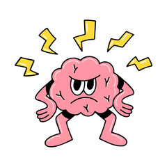 Brain emotion vector cartoon brainy character face expression kawaii angry moody furious mad dissatisfied isolated on white background