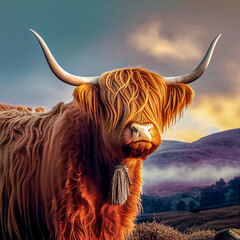 Portrait scottish highland cow, Generative AI Illustration