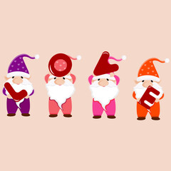 Four gnomes holding the text love