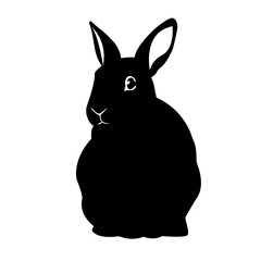 Black silhouette of a rabbit isolated on white background. Vector illustration.