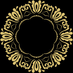 Oriental pattern with arabesques and floral elements. Traditional black and golden round classic ornament. Vintage pattern with arabesques
