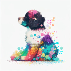 border collie puppy surrounded by multicolour bubbles
Generative Ai