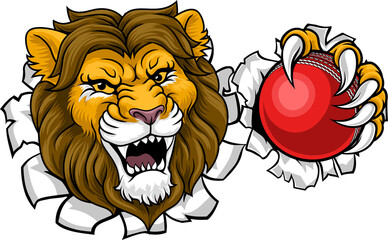 Lion Cricket Ball Animal Sports Team Mascot