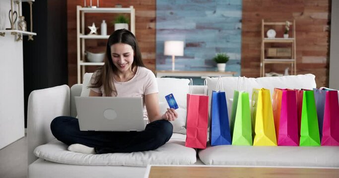 Smiling Female Shopping Online