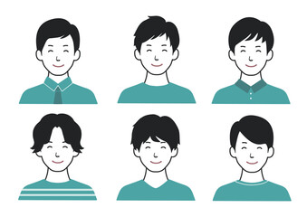 にっこり笑顔の男性アイコンセット ヘアスタイル色々バリエーション 緑