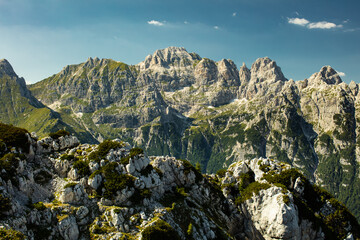Jof Fuart seen from Mogenza piccola in the Julian alps in Italy.