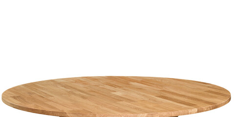 Wooden dinner table surface, png illustration. Natural wood furniture close view. Round tabletop template isolated over transparent background