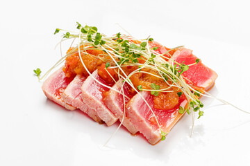 tuna sashimi on the white background