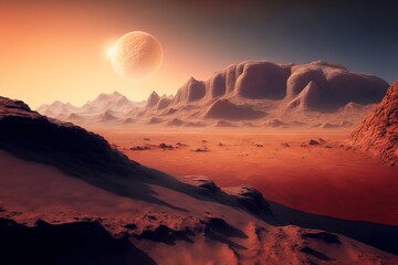 Mars planet, landscape with desert and mountains