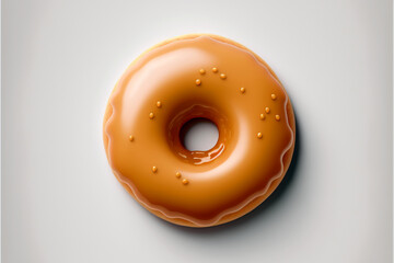 Obraz na płótnie Canvas Donut, orange color glazed, sprinkle decorated, isolated on gray, top view. AI generative