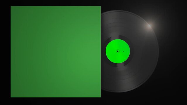 A vinyl record disc is spinning. Ideal for looping to a track of music for any length of time with a simple edit loop. Key out green to add artwork 