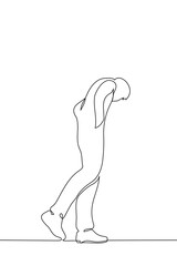 man stands, full growth, looks from above at below, from top to bottom, to look, peep, observe, neighbors, neighborhood, top neighbor, upper social class, one line drawing vector, concept,