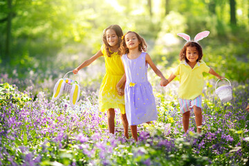 Group of kids on Easter egg hunt