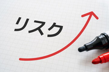 リスクと書かれたノートとマーカー