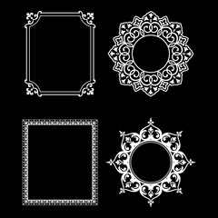 Set of decorative frames Elegant vector element for design in Eastern style, place for text. Floral black and white borders. Lace illustration for invitations and greeting cards.