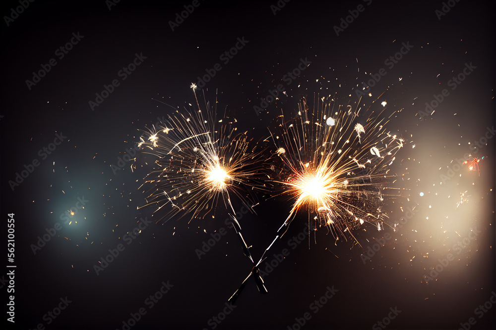 Sticker two sparklers in an obscure background with lots of copy space, perfect for backgrounds, generative 