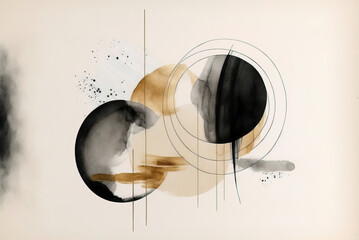 Abstract art with neutral colors in large round watercolor blobs, peace, calm, concentration, 