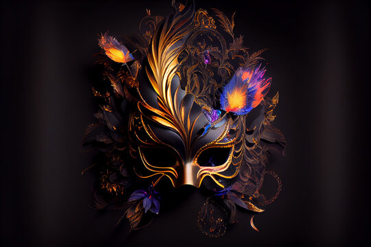 colorful glowing carnival mask party inspired in ancient venetian dominos, generative AI