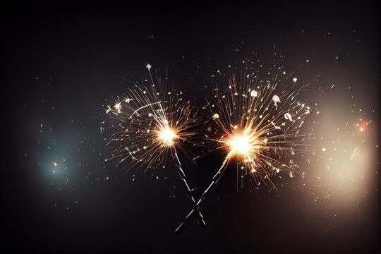 Two sparklers in an obscure background with lots of copy space, perfect for backgrounds, generative AI
