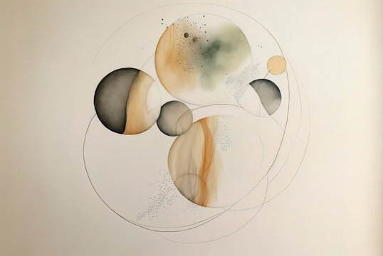 Abstract art with neutral colors in large round watercolor blobs