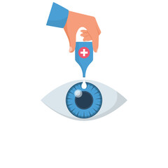 The doctor drops medicine into the eye with a pipette. Pipette in hand. Eye treatment. Drop of medicine. Vector illustration flat design. Isolated on white background.