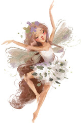 Cute and beautiful hand painted watercolor fairy, mystic and whimsical, enchanted forest creature. Childrens book fairytale, tale illustration, clipart - 562101305
