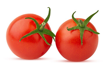 Two fresh red tomato with green leaves