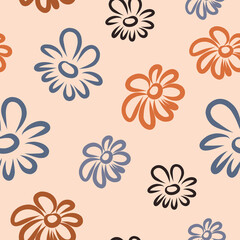 A set of hand-drawn colors highlighted on a white background. Colored daisies with a marker, a pattern for design.
