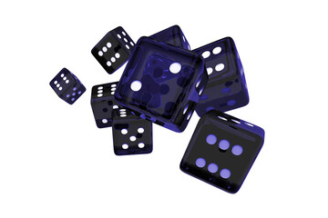 Glassy Blue Dices 3D Render Illustration